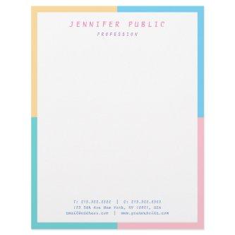 Trendy Pink Yellow Blue Green Elegant Modern Letterhead