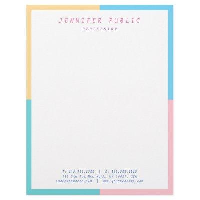 Trendy Pink Yellow Blue Green Elegant Modern Letterhead