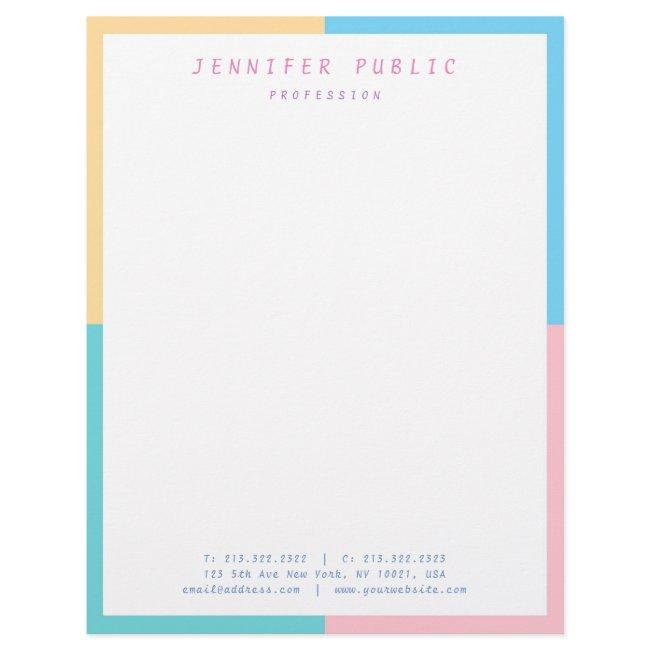 Trendy Pink Yellow Blue Green Elegant Modern Letterhead