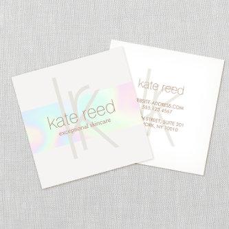 Trendy Rainbow Holographic Monogram Stripe Square