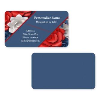 Trendy Red White Blue Flowers Floral Design USA