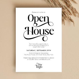 Trendy Script Modern Logo Business Open House Invitation