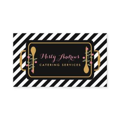 Trendy Stripes Party Caterer Floral Serving Tray