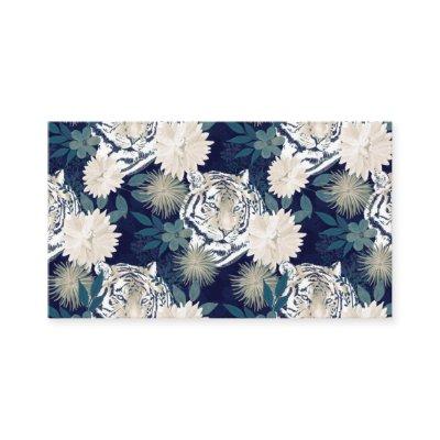 Trendy Tiger Animal Watercolor Floral Blue Design