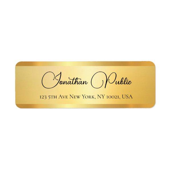 Trendy Typography Name Gold Look Return Address Label