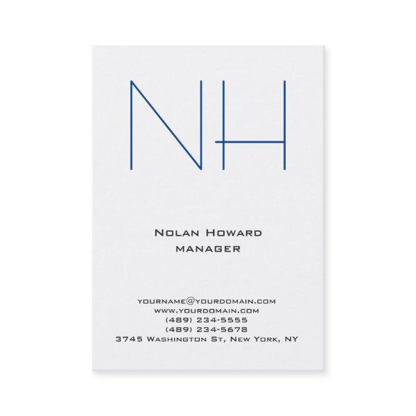 Trendy unique plain simple blue white monogram