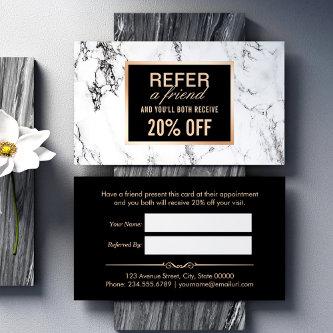 Trendy White Marble Beauty Salon Referral Card