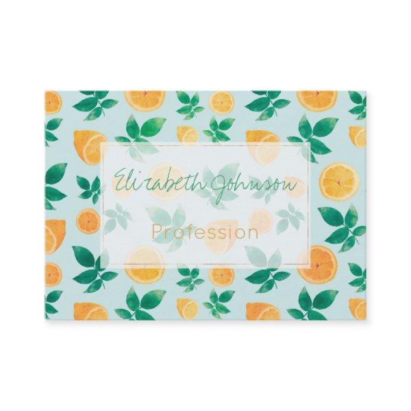 Trendy Yellow Lemon Fruit & Leaves Mint Pattern