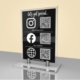 Triple Icon And QR Code Business Social Media Sign Table Number