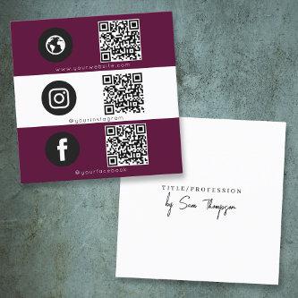 Triple Icon & QR Code Business Social Media Maroon Square