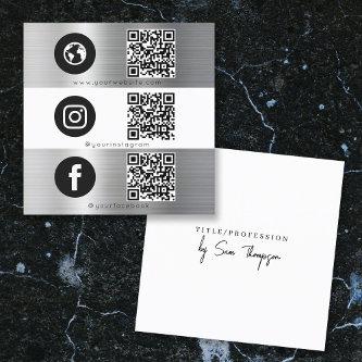 Triple Icon QR Code Social Media Silver Metal Square