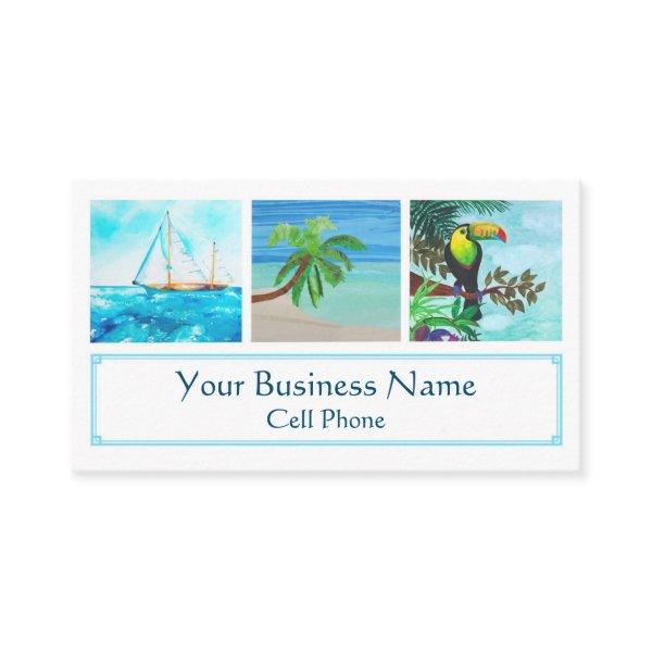 Tropical Beach Colorful Toucan Sailboat Palm Tree