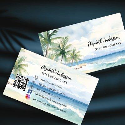 Tropical beach palm trees QR code social media