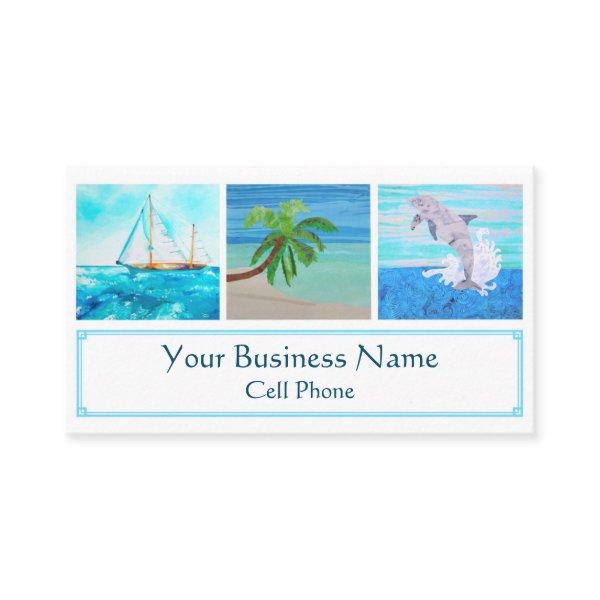 Tropical Beach Sailboat Palm Tree Dolphin Ocean