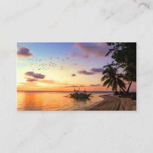 Tropical Beach Tahiti Island Sunset