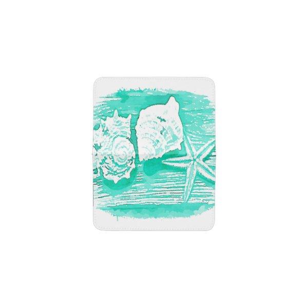 tropical coastal beach watercolor teal seashell card holder