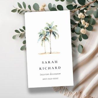 Tropical Coastal Palm Trees Watercolor Blue Green