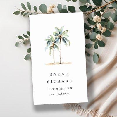 Tropical Coastal Palm Trees Watercolor Blue Green