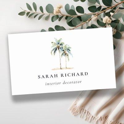 Tropical Coastal Palm Trees Watercolor Blue Green