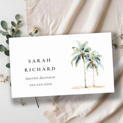 Tropical Coastal Palm Trees Watercolor Blue Green