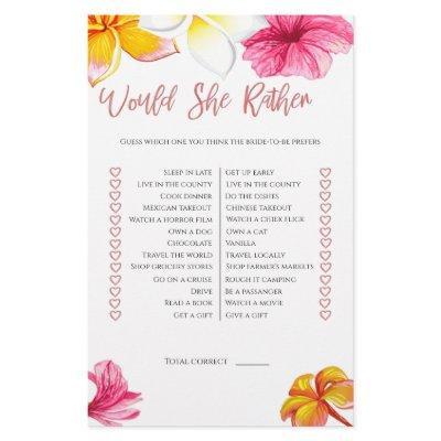 Tropical Flowers Would She Rather Bridal Shower Flyer