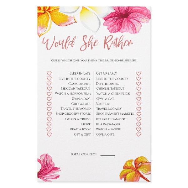 Tropical Flowers Would She Rather Bridal Shower Flyer