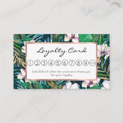 Tropical Green Lilac Gold Monster Leaves Floral Loyalty Card