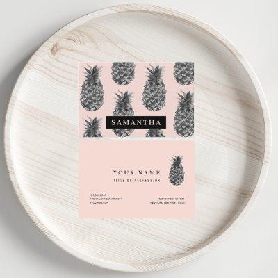 Tropical Grey & Pink Pineapple Pattern With Name