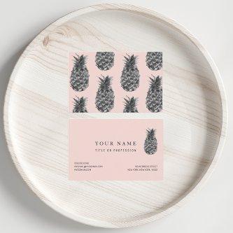 Tropical Grey & Pink Pineapple Seamless Pattern