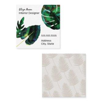 Tropical Island Green Monstera Leaves Square