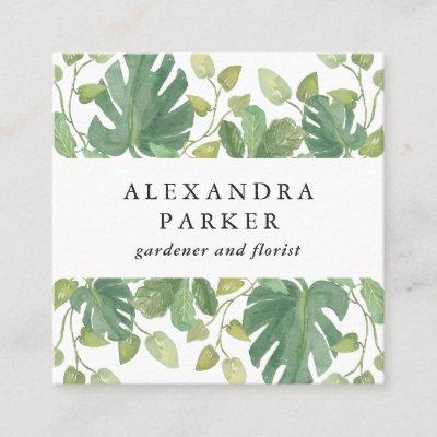 Tropical Leaves | Green and White Square