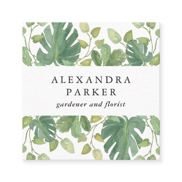 Tropical Leaves | Green and White Square