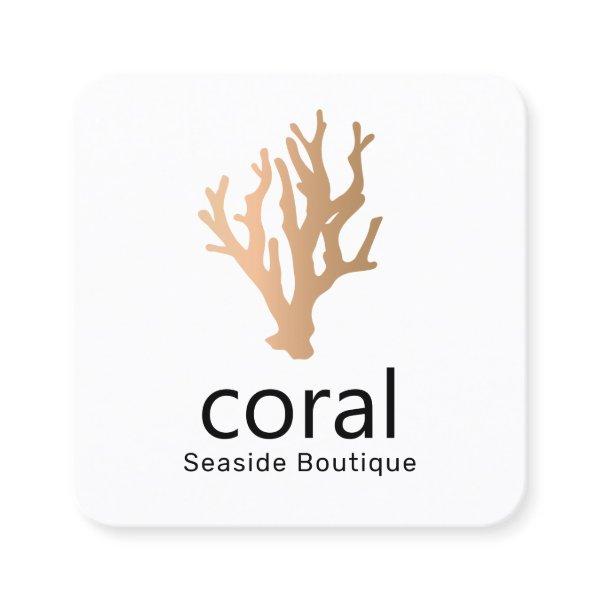 Tropical Modern Gold Coral Square