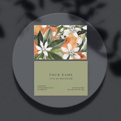 Tropical Orange & Flowers Watercolor Pattern