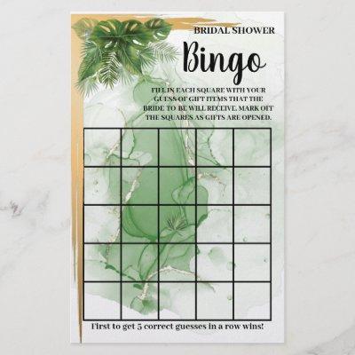 Tropical Palm Bridal Shower Bingo Game Card Flyer