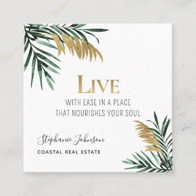 Tropical Palm Fronds Gold Real Estate Square