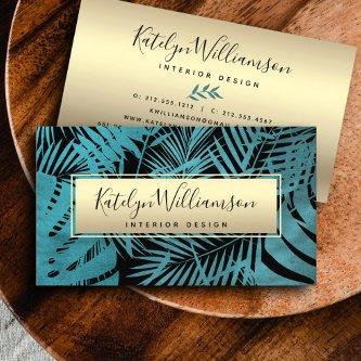 Tropical palm gold teal elegant script typography