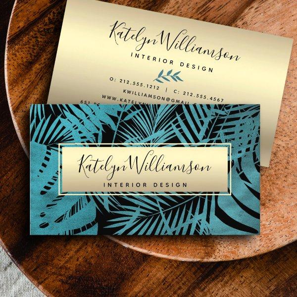 Tropical palm gold teal elegant script typography