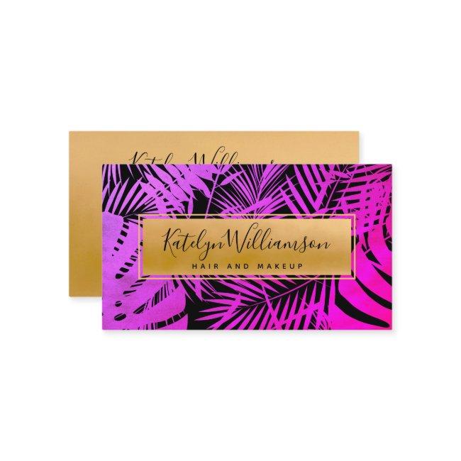 Tropical palm hot pink ombre gold script stylish