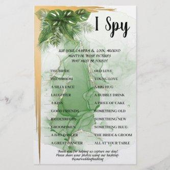 Tropical Palm I Spy Wedding Reception Game Card Flyer