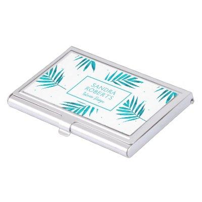 Tropical palm leaves pattern turquoise and white  case