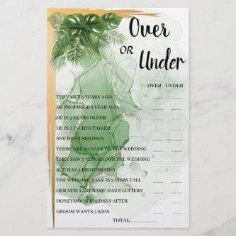 Tropical Palm OverOrUnder Bridal Shower Game Card Flyer