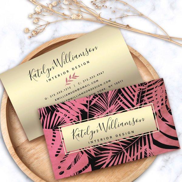 Tropical palm pink gold elegant script typography