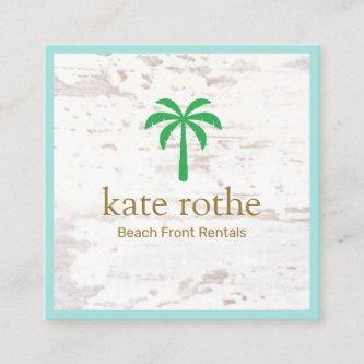 Tropical Palm Tree  Wood Square Calling Card