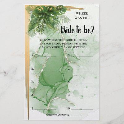 Tropical Palm Where was the Bride Shower Game Card Flyer