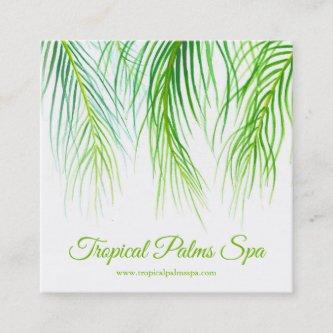 Tropical palms foliage watercolor art square