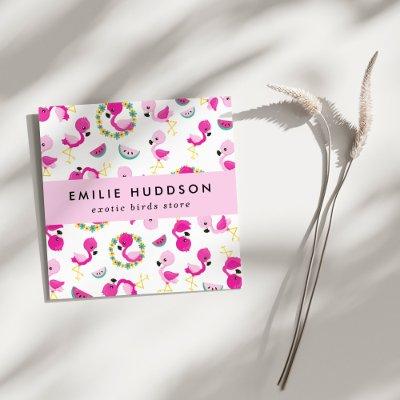 Tropical Pattern, Flamingos, Pet Shop, Bird Store Square