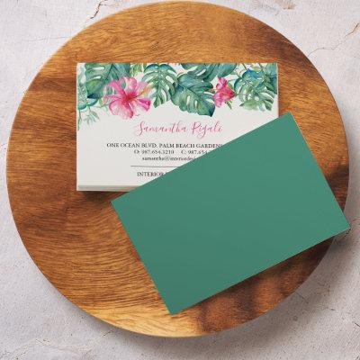 Tropical Pink and Green Watercolor Floral Business Enclosure Card
