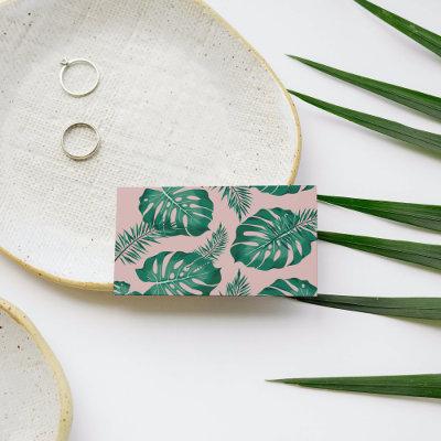 Tropical Pink & Green Palm Leaves Seamless Pattern