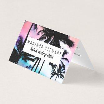 Tropical Summer Palm Trees Pink Blue Sunset Sky